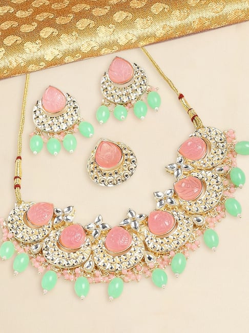 Pink Pumpkin Beads and Green Beads Multi Layer Necklace – Sheetal's  FabFashion