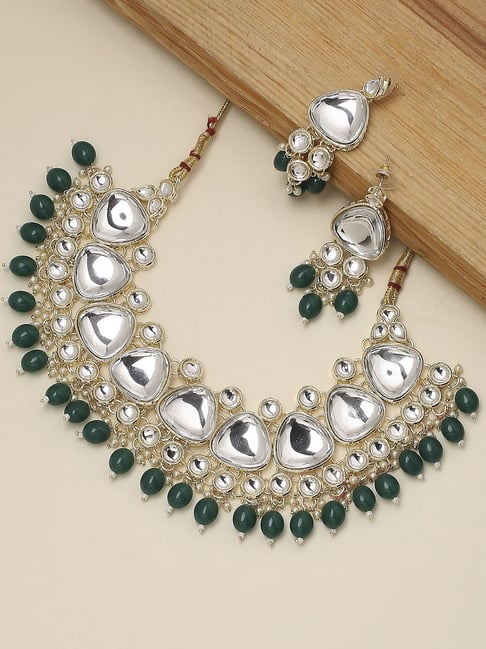 Buy OOMPH Green Wedding Bridal Choker Necklace Set Online At Best