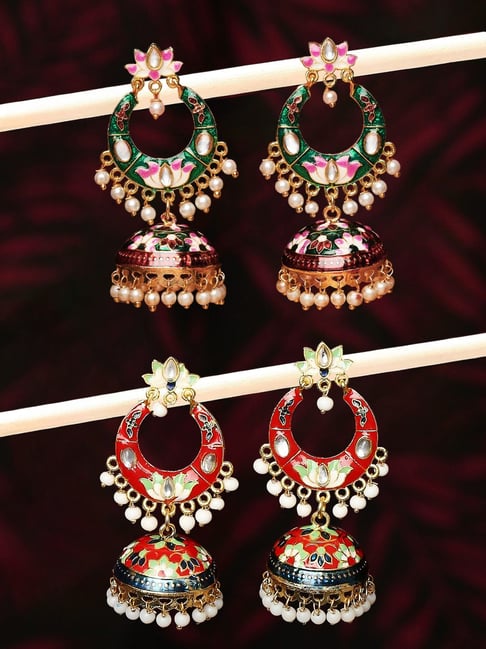 Red meenakari jhumkas by Amreli Jaipur | The Secret Label