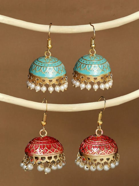 Meenakari red and green jhumki – Shilphaat.com