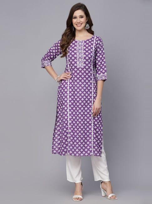 Stylobug: Add Some Glamour to Your Wardrobe with the Purple Kurti Set and  Bottle Green Dupatta