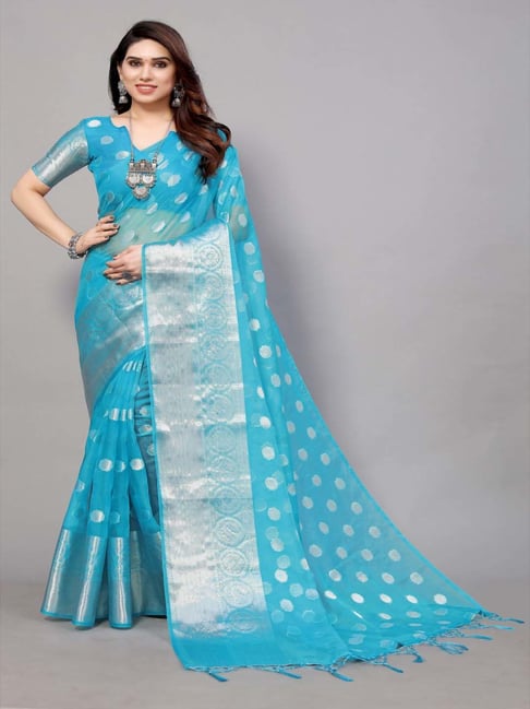 Sky Blue Party Wear Saree with Resham and Sequin Work - Mejaaz Fashion