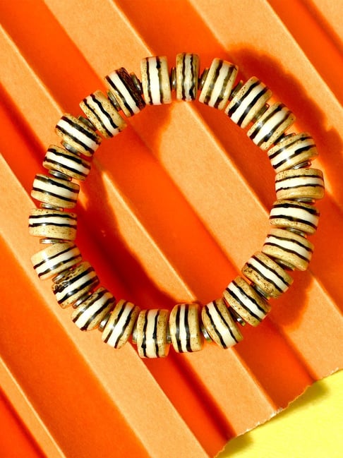 IMLI STREET Brown & White Artificial Beaded Stretchable Bracelet for Women-picture-38