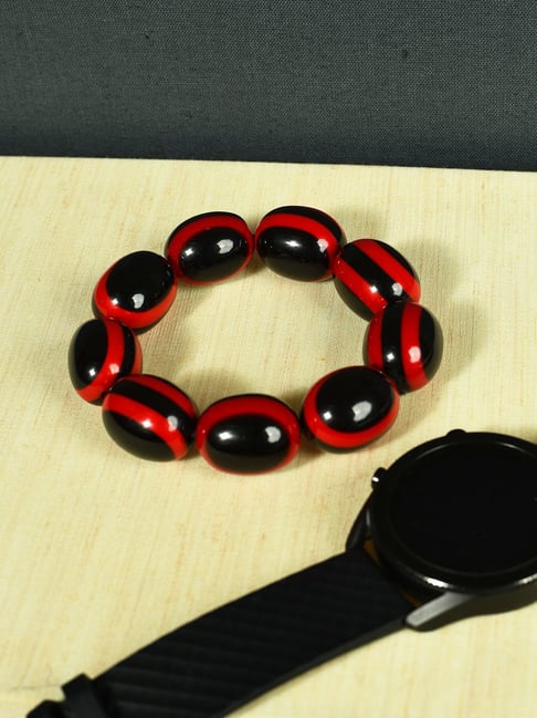 IMLI STREET Black & Red Artificial Stone Stretchable Bracelet for Women-picture-42