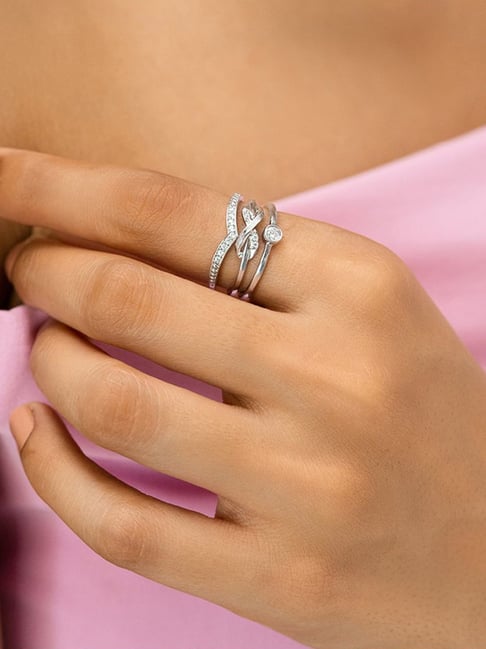 Buy Shaya Silver Rhodium-Plated Stackable Rings Online At