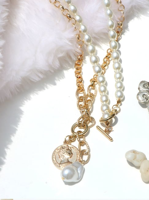Buy Gold Plated Pearls Chain Necklace by Do Taara Online at Aza Fashions.