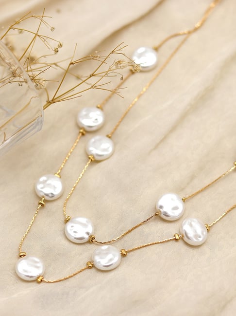 Joker & Witch Ivory Gem Beady Layered Pearl Necklace