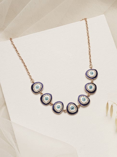 SWAROVSKI Symbolic Necklace Moon, Infinity, Hand, Evil Eye and Horseshoe,  Blue, Rose gold-tone plated