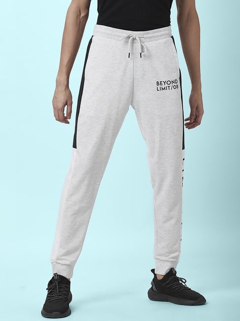 People by Pantaloons Ecru Melange Regular Fit Printed Joggers - Main Image