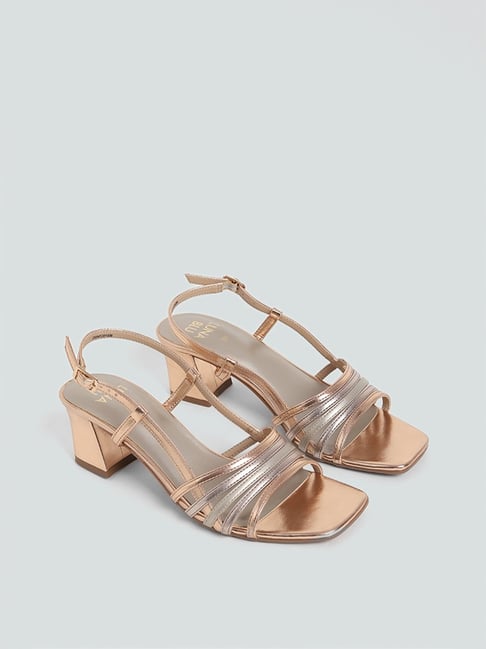 Buy online Gold Pu Slip On Sandals from flats for Women by W for ₹750 at  62% off | 2024 Limeroad.com