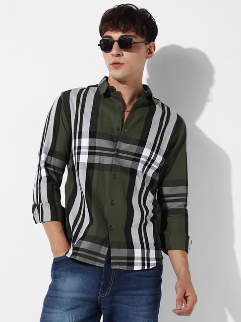 cahoot Campus Sutra Green Cotton Regular Fit Checks Shirt-picture-40