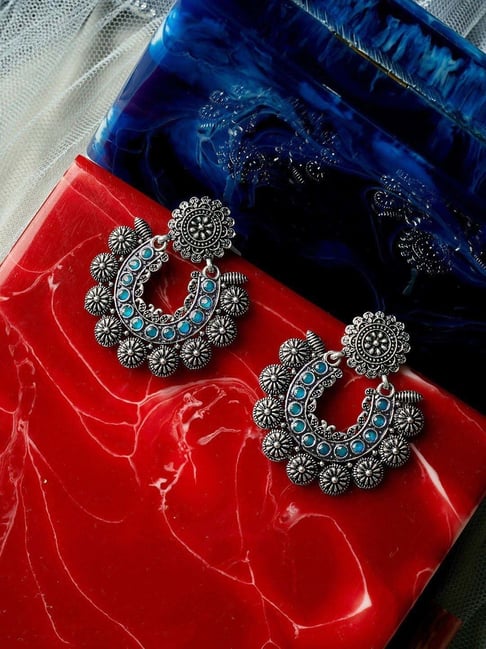 The Bhavika Silver Peacock Earrings (Oxidised) — KO Jewellery