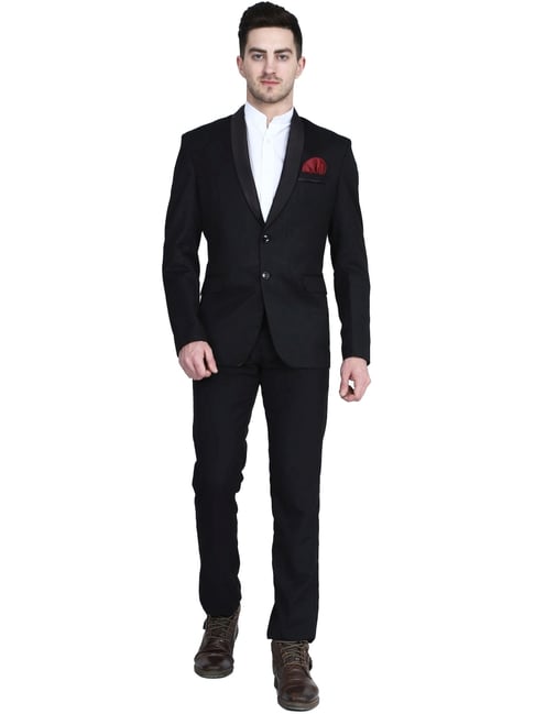Tahvo Black Cotton Slim Fit Two Piece Suit