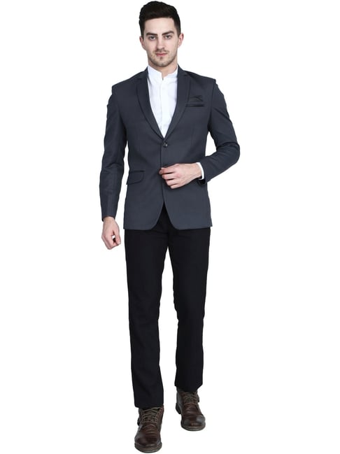 Tahvo Grey Cotton Slim Fit Two Piece Suit