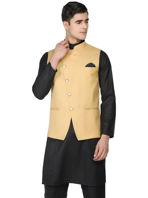 Buy Nehru Coat in Yellow and Black Colour Block Online