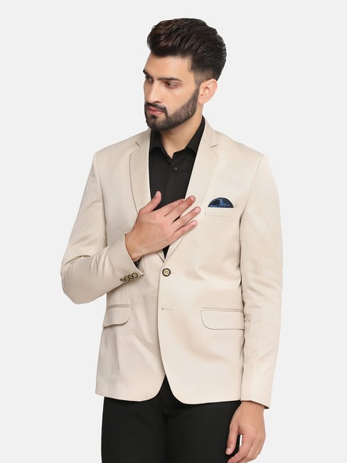 TAHVO Beige Cotton Regular Fit Blazer