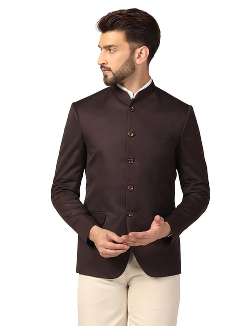 TAHVO Brown Cotton Slim Fit Blazer