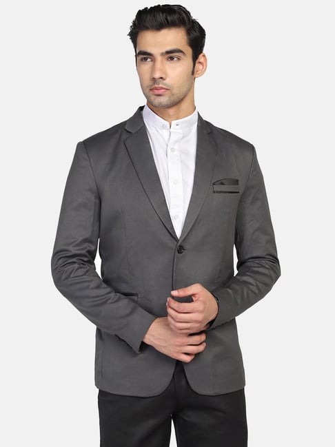TAHVO Grey Cotton Slim Fit Blazer