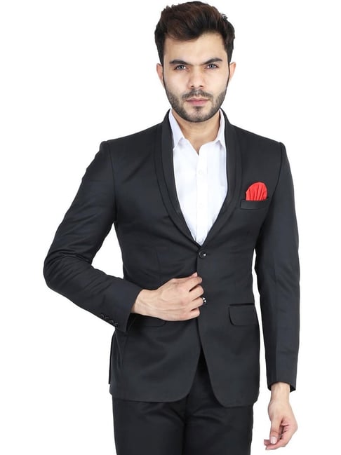 TAHVO Black Cotton Slim Fit Blazer