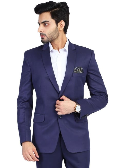 TAHVO Blue Cotton Slim Fit Blazer