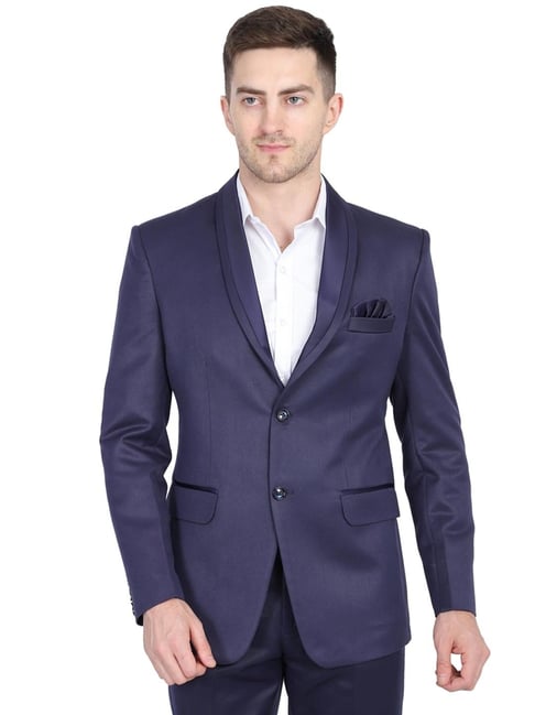 TAHVO Navy Blue Cotton Slim Fit Two Piece Suit-picture-13