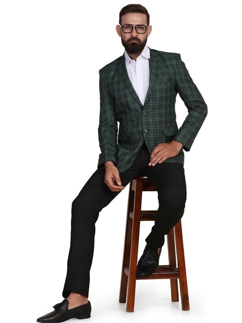 TAHVO Green  Slim Fit Checks Two Piece Suit-picture-21