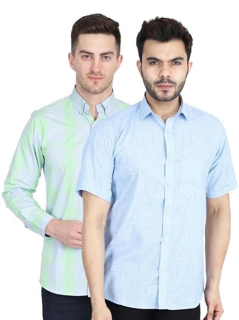 TAHVO Multi Cotton Slim Fit Shirt Pack of 2-picture-43