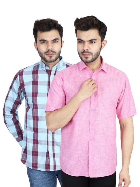 TAHVO Multi Cotton Slim Fit Shirt Pack of 2-picture-30