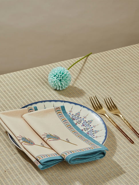Fabindia Home Idika Tarinika Blue Cotton Napkin - Set Of 6-image-22