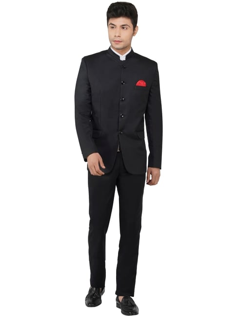 Tahvo Black Cotton Slim Fit Two Piece Suit