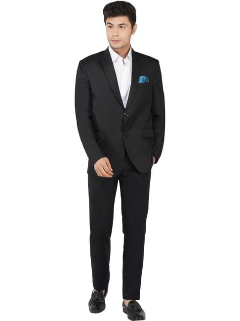 Tahvo Black Cotton Slim Fit Two Piece Suit