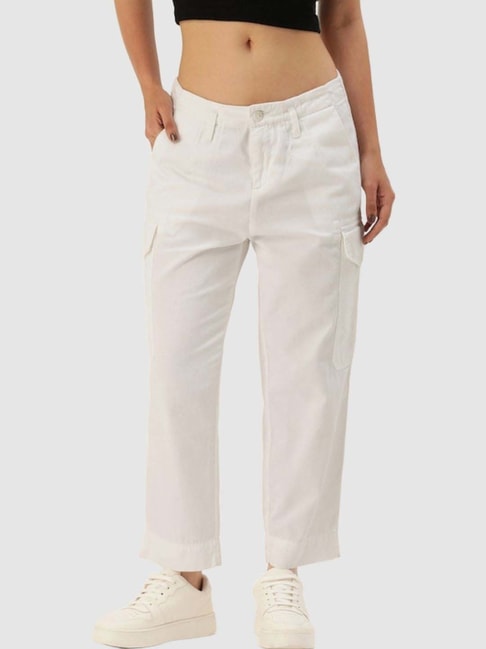 Buy Sizi Women's High Waist with Flap Pocket Cargo Jeans| Cotton Twill White  Cargo Pant for Women's & Girl's. (XS, White) at Amazon.in