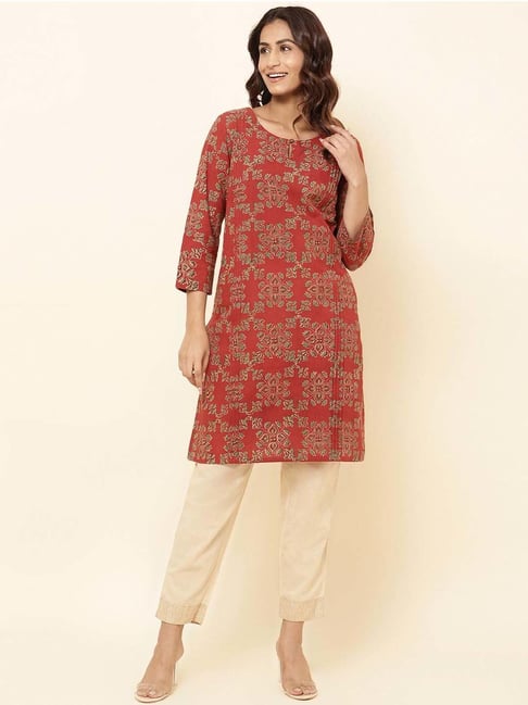 Buy Fabindia Turquoise Cotton Embroidered Straight Kurti for Women Online @  Tata CLiQ