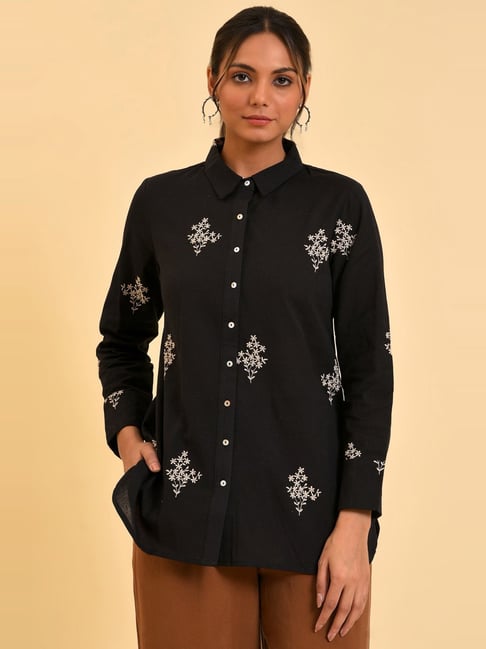 W Black Cotton Embroidered Shirt-picture-41