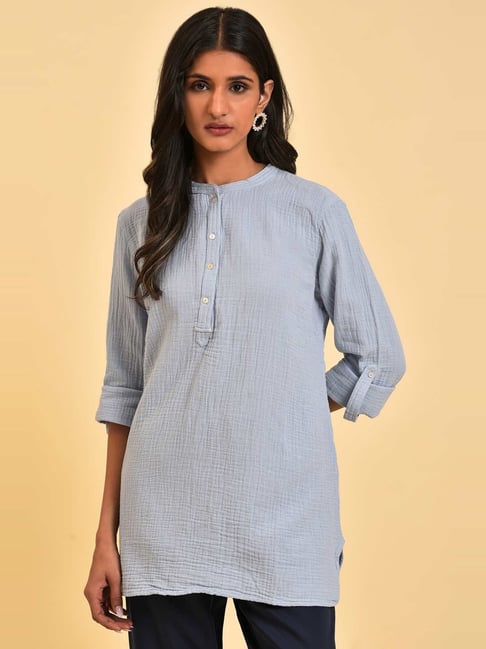 Buy W Blue Cotton Tunic for Women Online Tata CLiQ