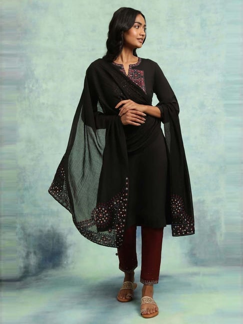 Folksong by W Black Embroidered Dupatta-picture-37
