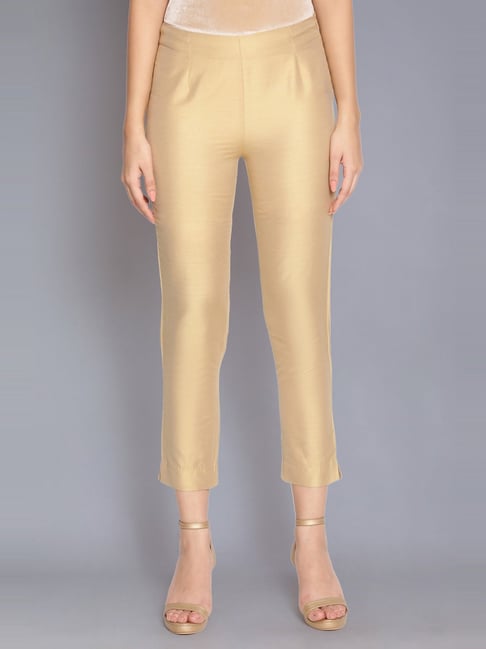 W pantswomenindianwear  Buy W Golden Fitted Pants Online  Nykaa Fashion