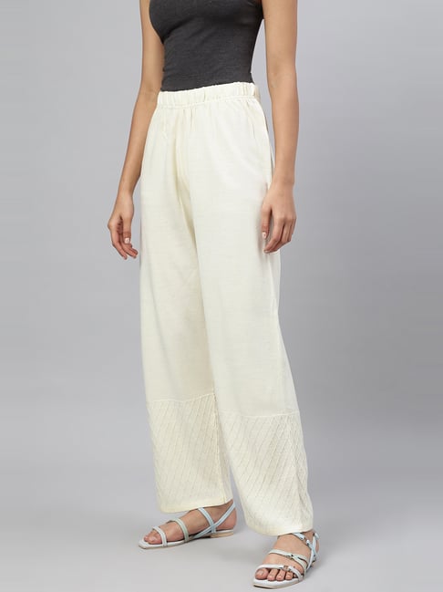 Aurelia Off-White Embroidered Parallel Pants