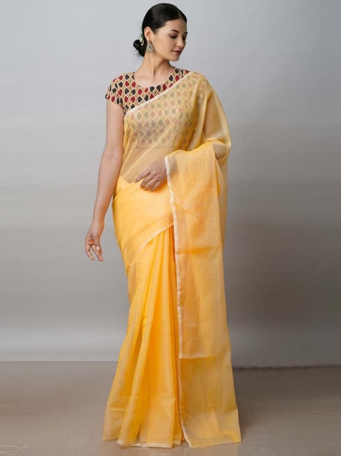 Printed Cotton Saree in Yellow : SZDA224