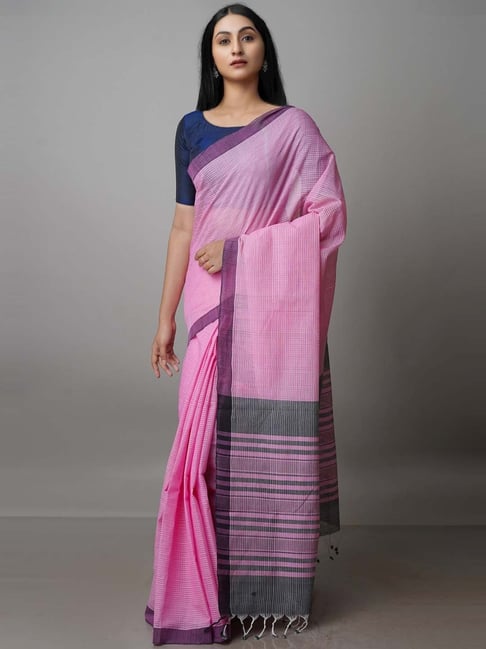 Light pink Soft Handloom Handspun Cotton Jamdani Saree – Balaram Saha