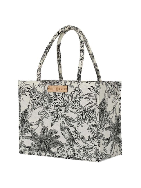NR by Nidhi Rathi White Printed Medium Tote Handbag-picture-28