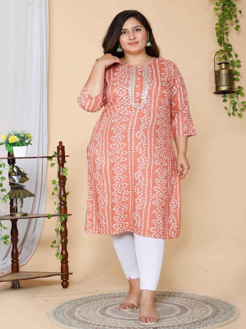 Miravan Peach Printed Straight Kurta-picture-14