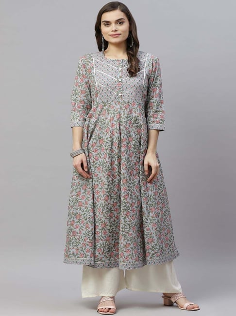 Miravan Blue Cotton Printed Anarkali Kurta-picture-20