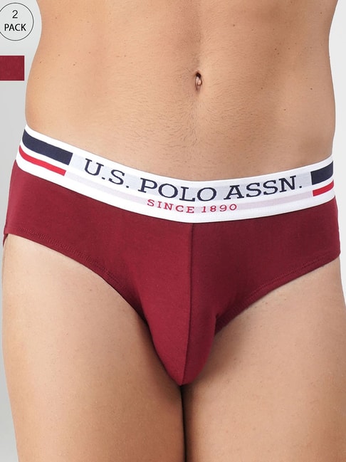 Buy U.S. Polo Assn. Red Cotton Regular Fit Briefs - Pack Of 2 for