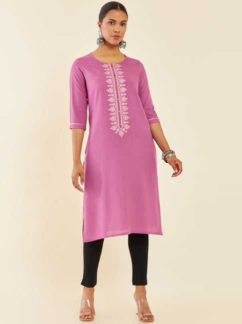 Soch Purple Embroidered Straight Kurta-image-40