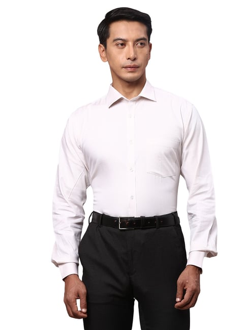 Park Avenue Off White Slim Fit Self Design Cotton Shirt