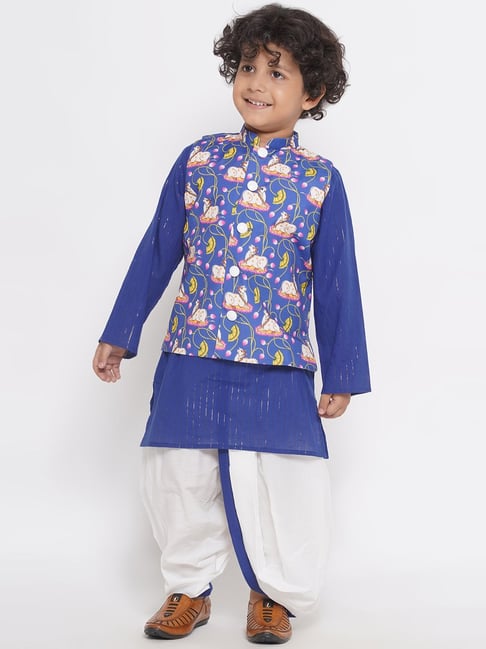 Buy Little Bansi Kids Blue White Kurta Dhoti with Jacket for