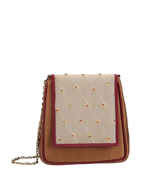 Buy Copper Envelop Clutch Embellished With Sequins And Pearls By Solasta