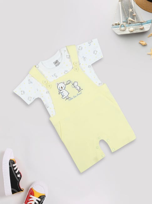 Mee Mee Kids White Yellow Embroidered T-Shirt with Romper