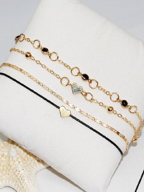 OOMPH Gold-Tone Delicate Stylish Latest Anklets for Women - Set of 4-picture-10